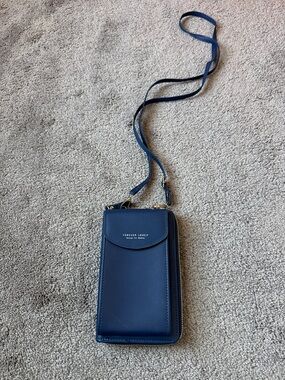 Forever Lovely Blue Crossbody Wallet Clutch Phone Bag Organizer Wristlet Strap